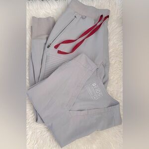 Figs Gray Scrub Set with Red Accents